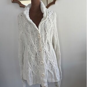 Carducci XL Cable Knit Button Front‎ Shawl Collar Cardigan Chunky Sweater